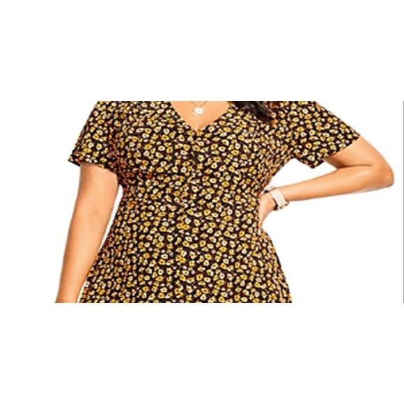 City Chic Women's GOLDEN DITSY DRESS Yellow Size 18W - Picture 3 of 4